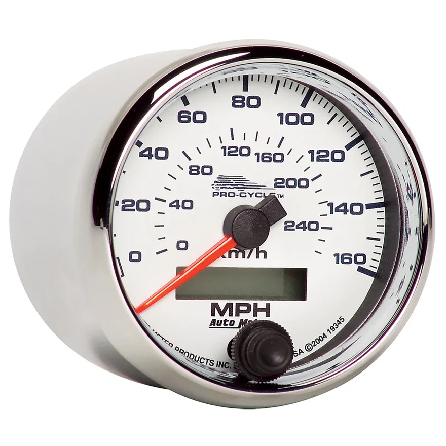 GAUGE; SPEEDO; 2 5/8in.; 160 MPH/260KM/H; ELEC; WHITE; PRO-CYCLE