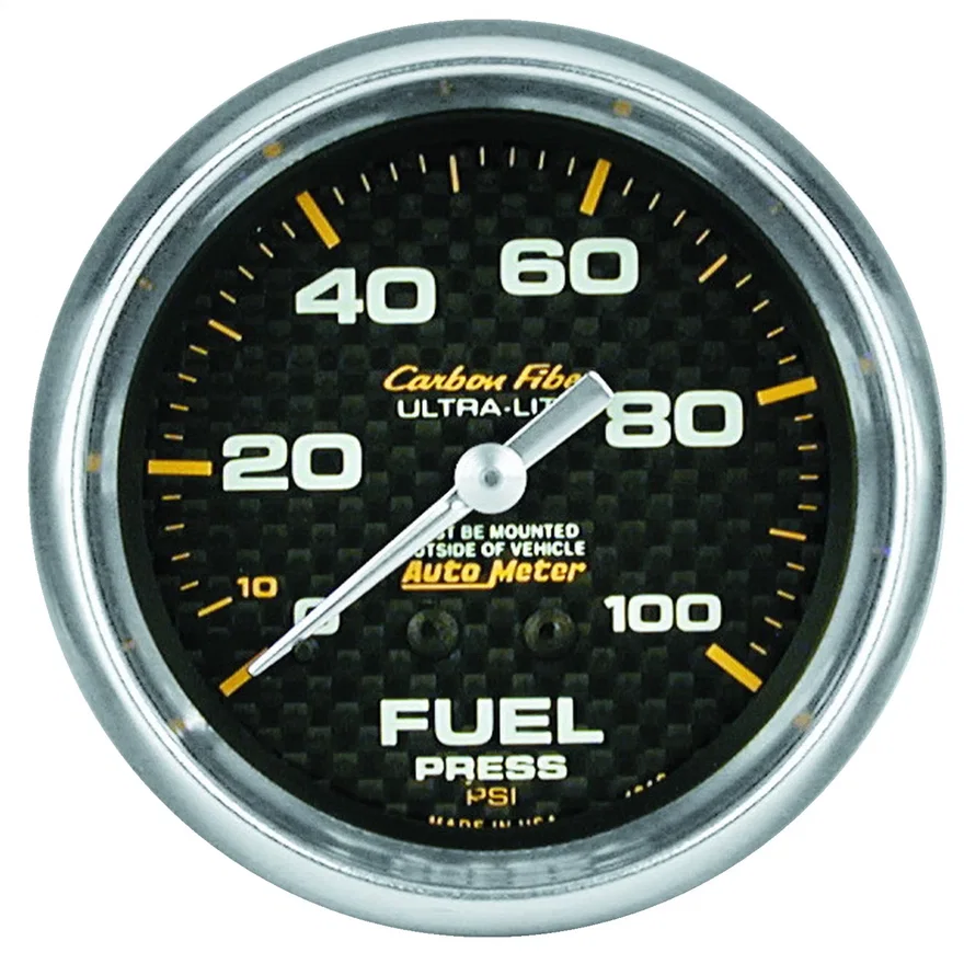 GAUGE; FUEL PRESSURE; 2 5/8in.; 100PSI; MECHANICAL; CARBON FIBER