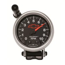 GAUGE; TACHOMETER; 3 3/4in.; 10K RPM; PEDESTAL W/EXT. QUICK-LITE; CHEVY RED BOWT image 2