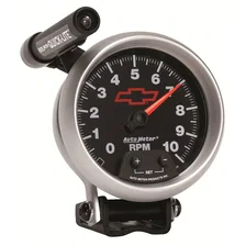 GAUGE; TACHOMETER; 3 3/4in.; 10K RPM; PEDESTAL W/EXT. QUICK-LITE; CHEVY RED BOWT image 7