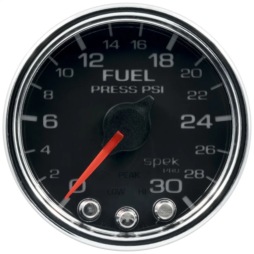 GAUGE; FUEL PRESS; 2 1/16in.; 30PSI; STEPPER MOTOR W/PEAK/WARN; BLK/CHRM; SPEK