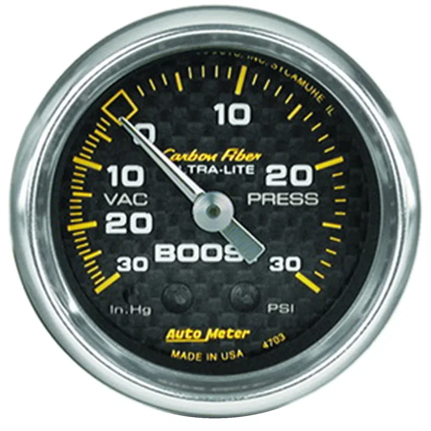 GAUGE; VAC/BOOST; 2 1/16in.; 30INHG-30PSI; MECHANICAL; CARBON FIBER