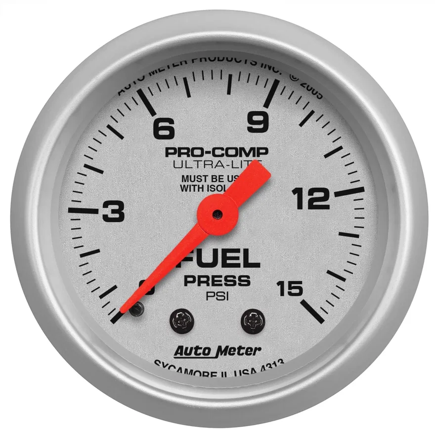 GAUGE; FUEL PRESSURE; 2 1/16in.; 15PSI; MECHANICAL W/ISOLATOR; ULTRA-LITE