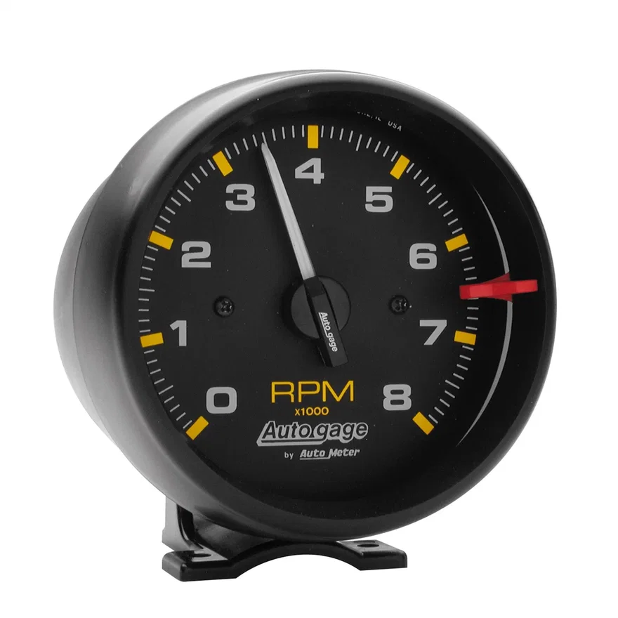 GAUGE; TACHOMETER; 3 3/4in.; 8K RPM; PEDESTAL; BLK DIAL BLK CASE; AUTOGAGE