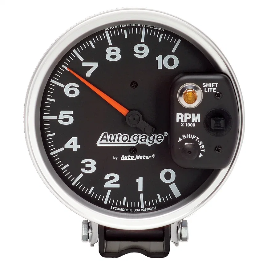 GAUGE; TACHOMETER; 5in.; 10K RPM; PEDESTAL W/INT. SHIFT LIGHT; BLACK; AUTO GAGE
