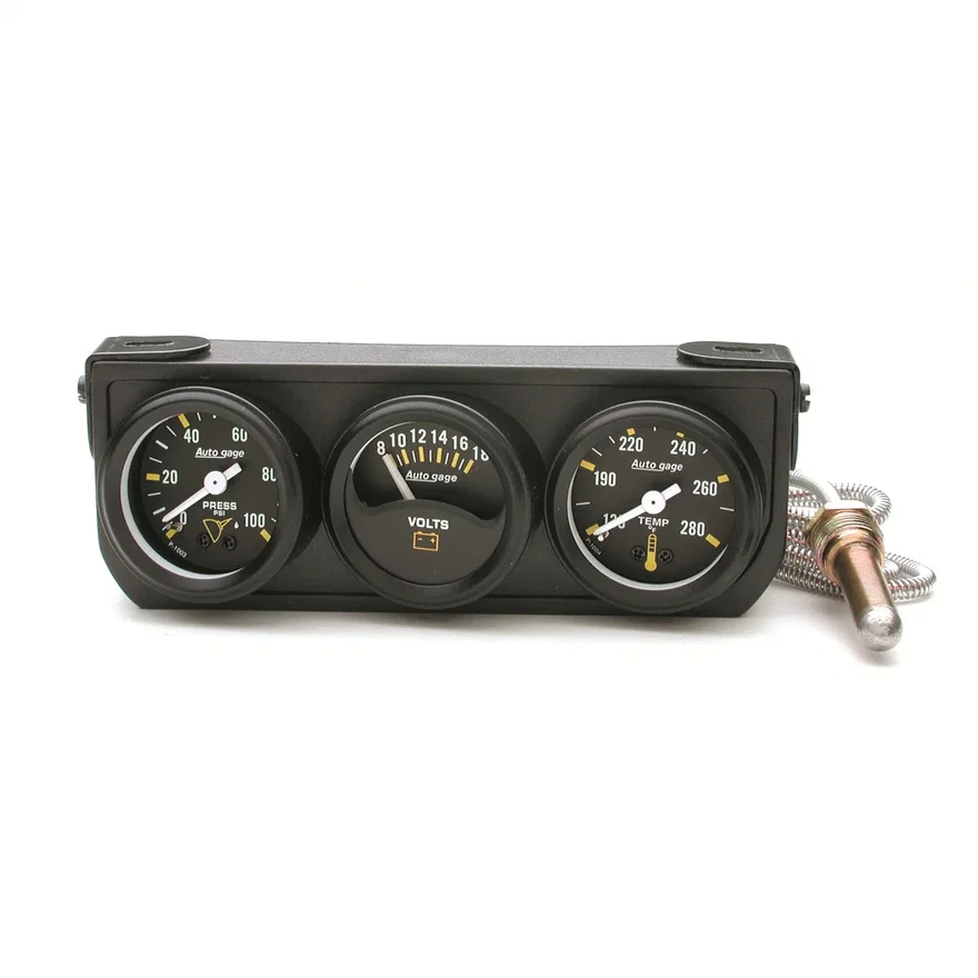 GAUGE CONSOLE; OILP/WTMP/VOLT; 1.5in.; 100PSI/280deg.F/18V; MECH BK DIAL; BK BZL