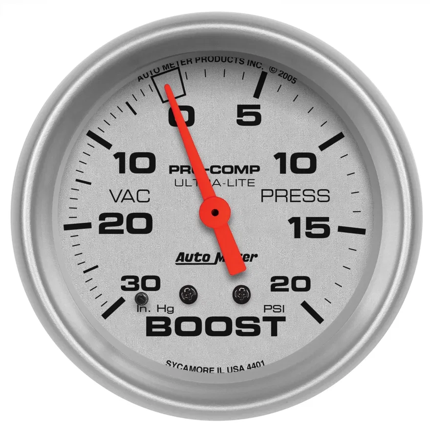 GAUGE; VAC/BOOST; 2 5/8in.; 30INHG-20PSI; MECHANICAL; ULTRA-LITE