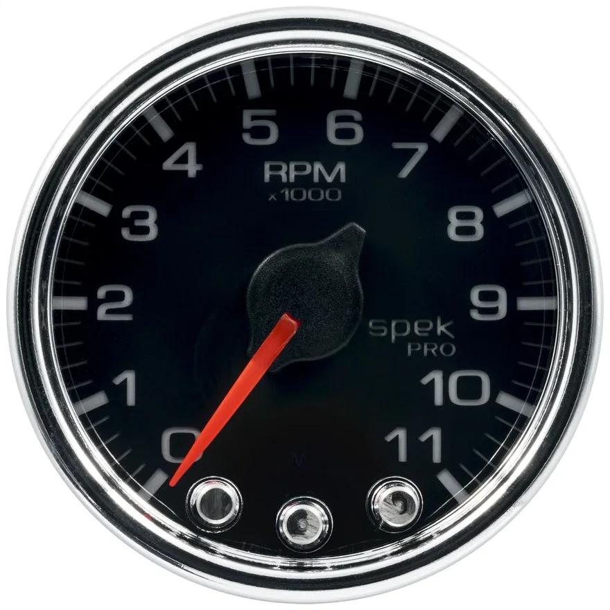 GAUGE; TACH; 2 1/16in.; 11K RPM; W/SHIFT LIGHT/PEAK MEM; BLK/CHRM; SPEK-PRO