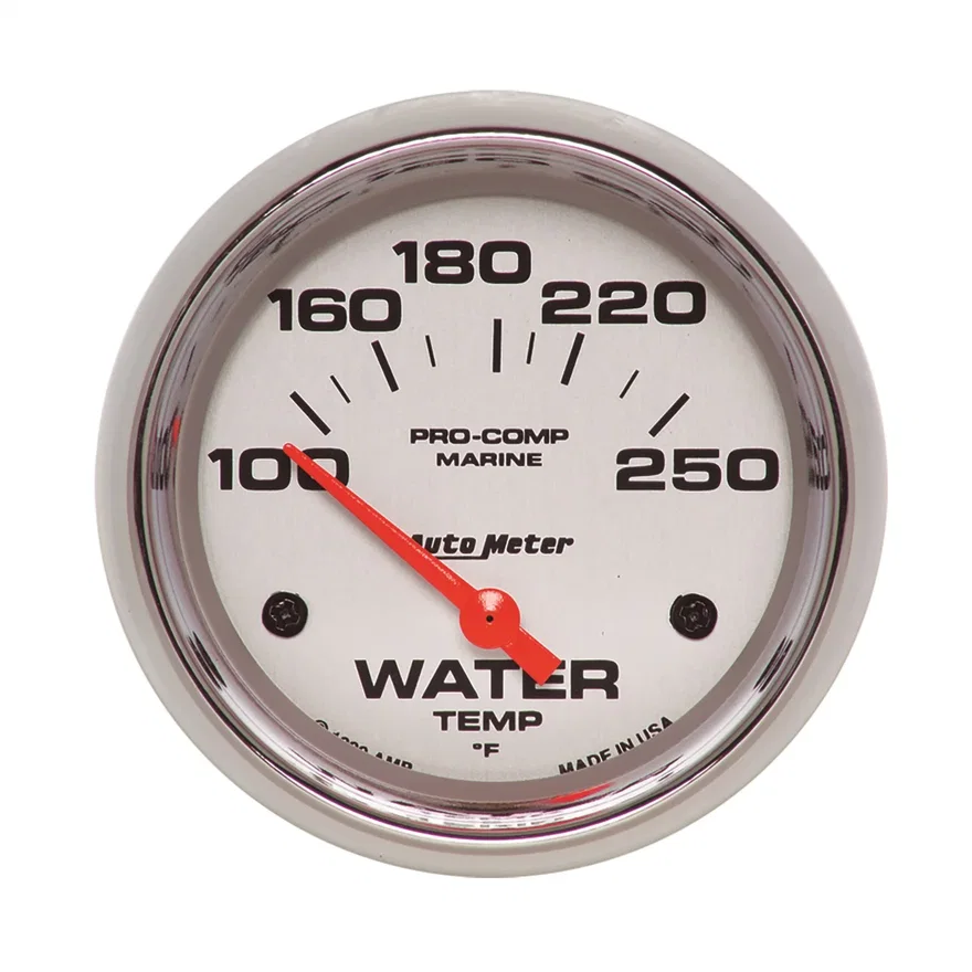 GAUGE; WATER TEMP; 2 5/8in.; 100-250deg.F; ELECTRIC; MARINE CHROME