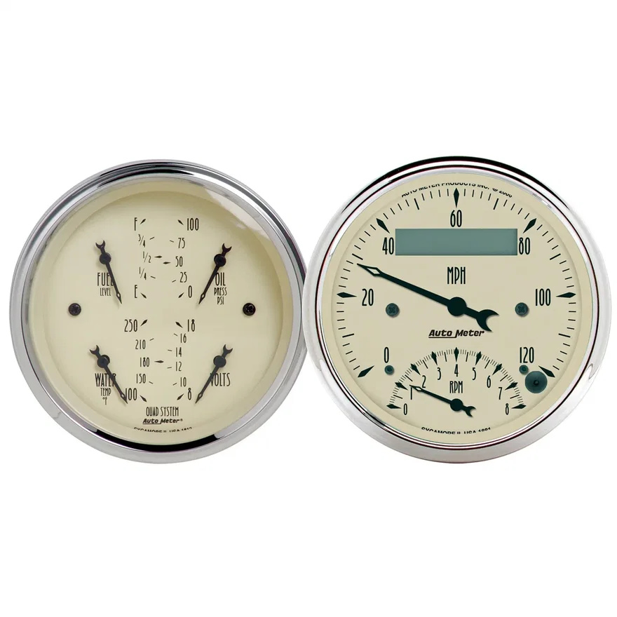 GAUGE KIT; 2 PC.; QUAD/TACH/SPEEDO; 3 3/8in.; ANTIQUE BEIGE