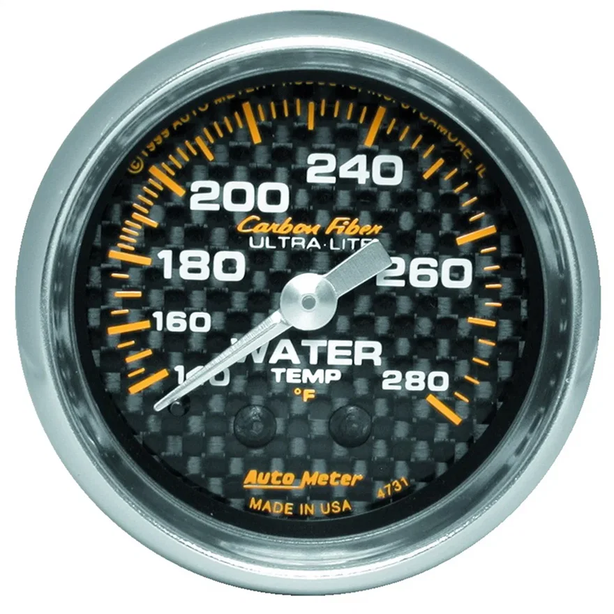 GAUGE; WATER TEMP; 2 1/16in.; 140-280deg.F; MECHANICAL; CARBON FIBER