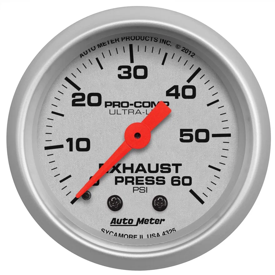 GAUGE; EXHAUST PRESS; 2 1/16in.; 60PSI; MECHANICAL; ULTRA-LITE