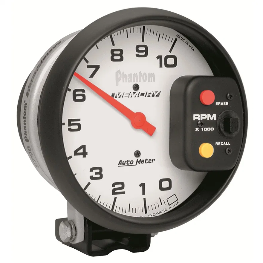 GAUGE; TACHOMETER; 5in.; 10K RPM; PEDESTAL W/PEAK RPM MEMORY; PHANTOM