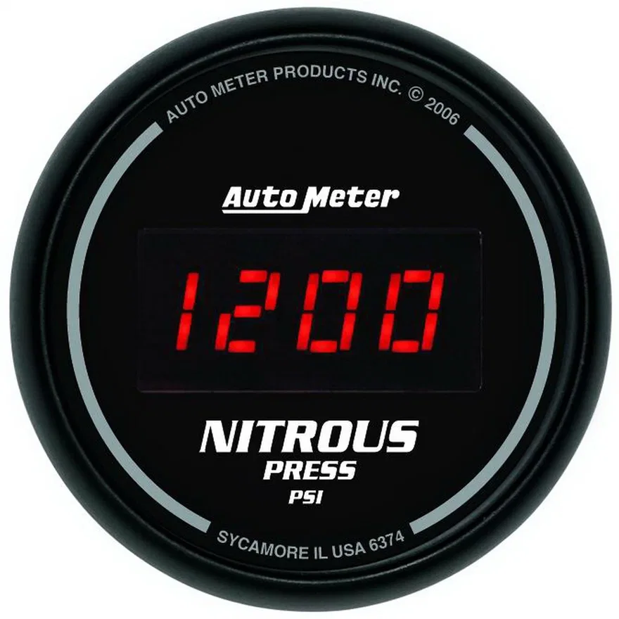 GAUGE; NITROUS PRESSURE; 2 1/16in.; 1600PSI; DIGITAL; BLACK DIAL W/RED LED