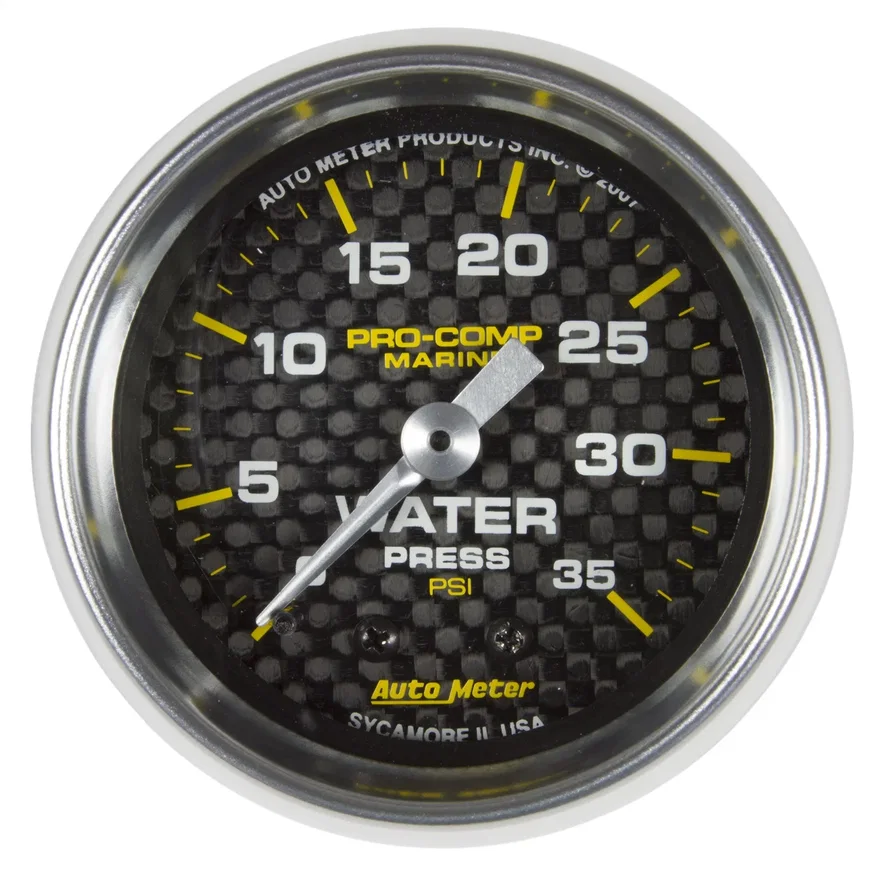GAUGE; WATER PRESS; 2 1/16in.; 35PSI; MECHANICAL; MARINE CARBON FIBER