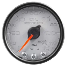 GAUGE; OIL PRESS; 2 1/16in.; 120PSI; STEPPER MOTOR W/PEAK/WARN; SLVR/BLK; SPEK image 1