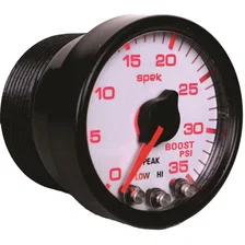 GAUGE; BOOST; 2 1/16in.; 35PSI; STEPPER MOTOR W/PEAK/WARN; WHITE/BLACK; SPEK-PRO image 2