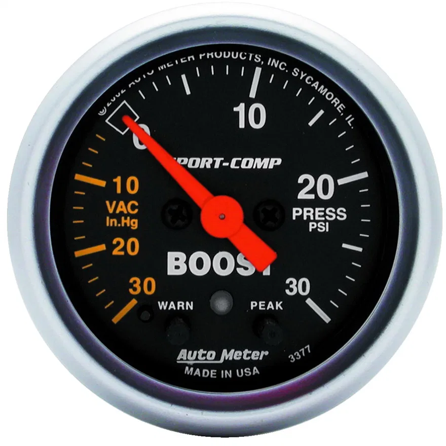 GAUGE; VAC/BOOST; 2 1/16in.; 30INHG-30PSI; STEPPER MOTOR W/PEAK/WARN; SPORT-COMP