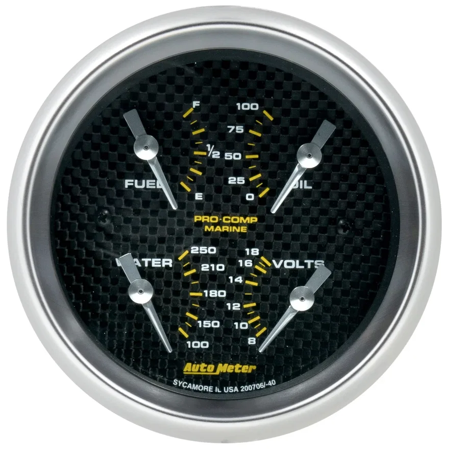 GAUGE; QUAD; 3-3/8in.; 240OE-33OF; ELEC; MARINE CARBON FIBER