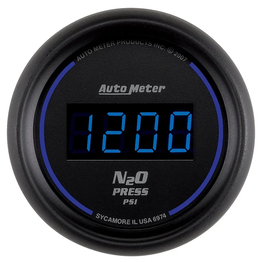 GAUGE; NITROUS PRESSURE; 2 1/16in.; 1600PSI; DIGITAL; BLACK DIAL W/BLUE LED