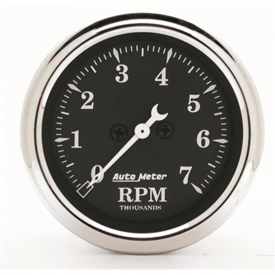 GAUGE; TACHOMETER; 2 1/16in.; 7K RPM; IN-DASH; OLD TYME BLACK