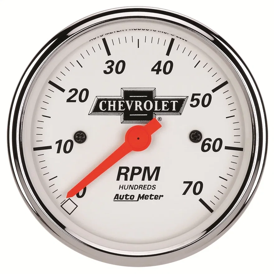 GAUGE; TACHOMETER; 3 1/8in.; 7K RPM; IN-DASH; CHEVROLET HERITAGE BOWTIE