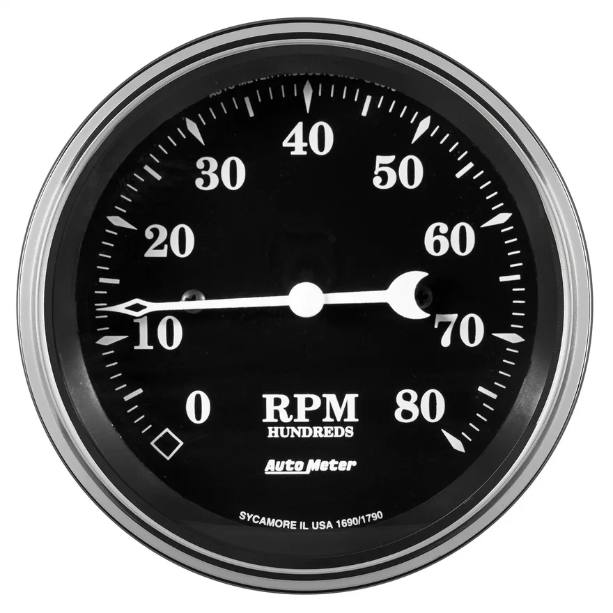 GAUGE; TACHOMETER; 3 3/8in.; 8K RPM; IN-DASH; OLD TYME BLACK