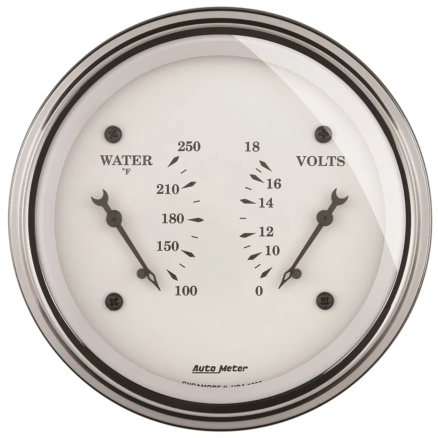 GAUGE; DUAL; WTMP/VOLT; 3 3/8in.; 250deg.F/18V; ELEC; OLD TYME WHITE