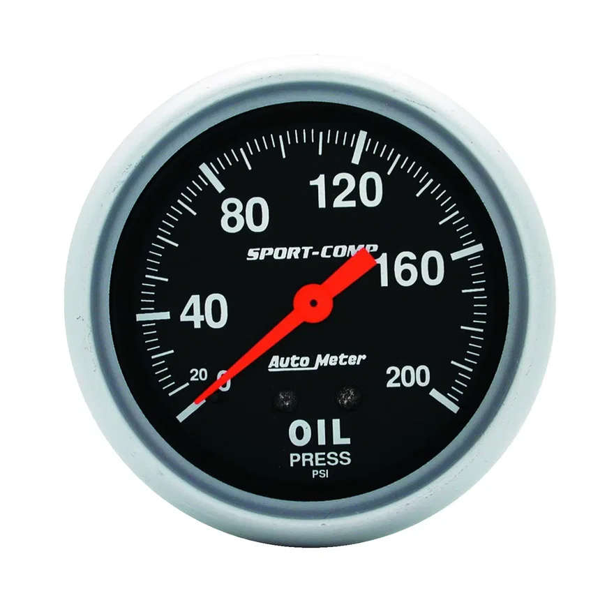 GAUGE; OIL PRESSURE; 2 5/8in.; 200PSI; MECHANICAL; SPORT-COMP