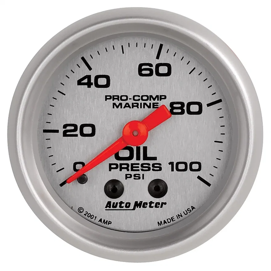 GAUGE; OIL PRESSURE; 2 1/16in.; 100PSI; MECHANICAL; MARINE SILVER