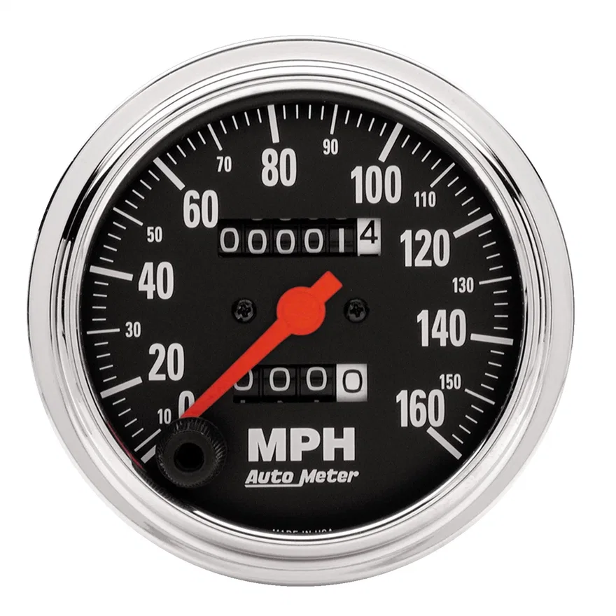 GAUGE; SPEEDOMETER; 3 3/8in.; 160MPH; MECHANICAL; TRADITIONAL CHROME