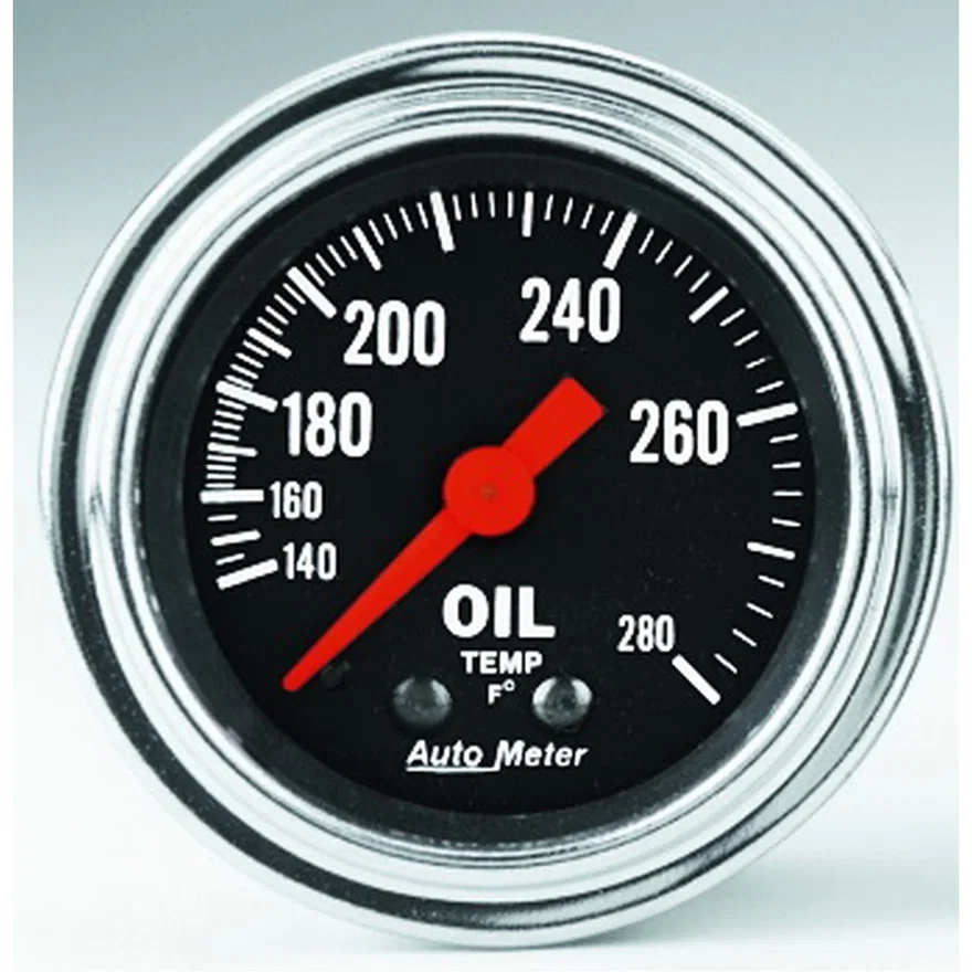 GAUGE; OIL TEMP; 2 1/16in.; 140-280deg.F; MECHANICAL; TRADITIONAL CHROME