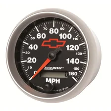 GAUGE; SPEEDOMETER; 3 3/8in.; 160MPH; ELEC. PROGRAMMABLE; CHEVY RED BOWTIE; BLAC image 2