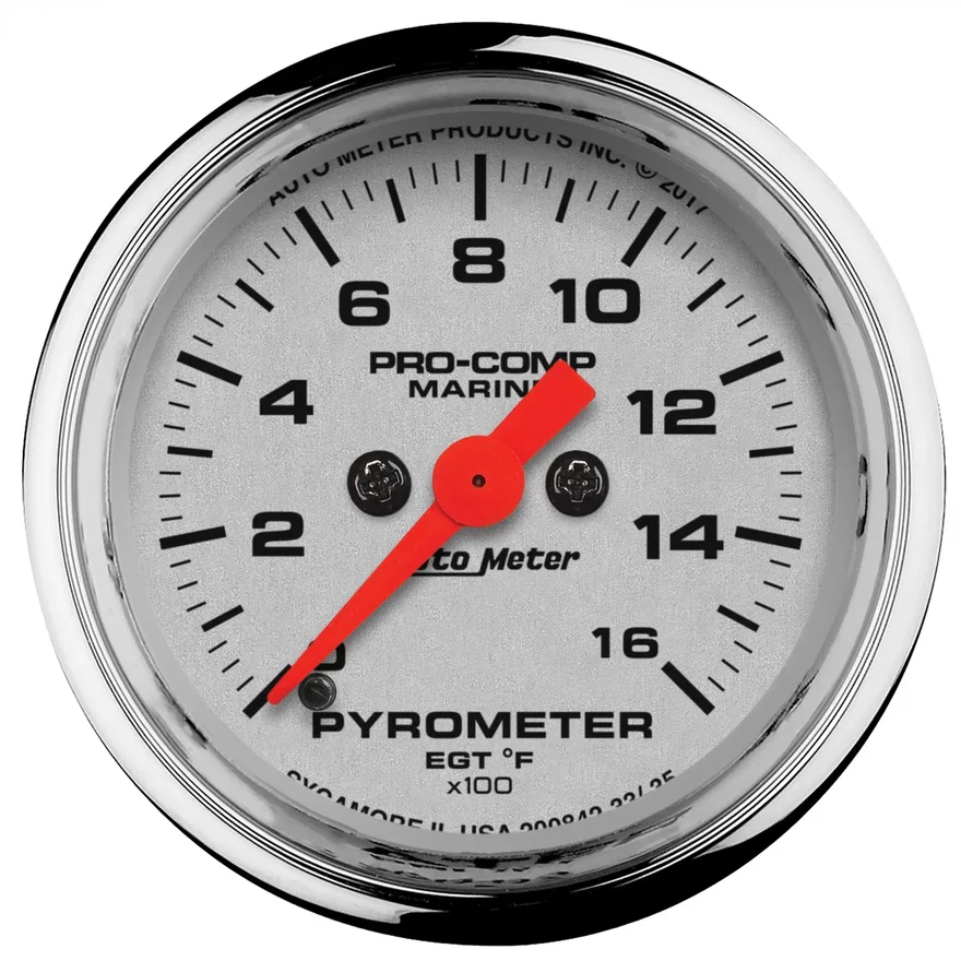 GAUGE; PYROMETER; 2 1/16in.; 0-1;600deg.F; MARINE CHROME