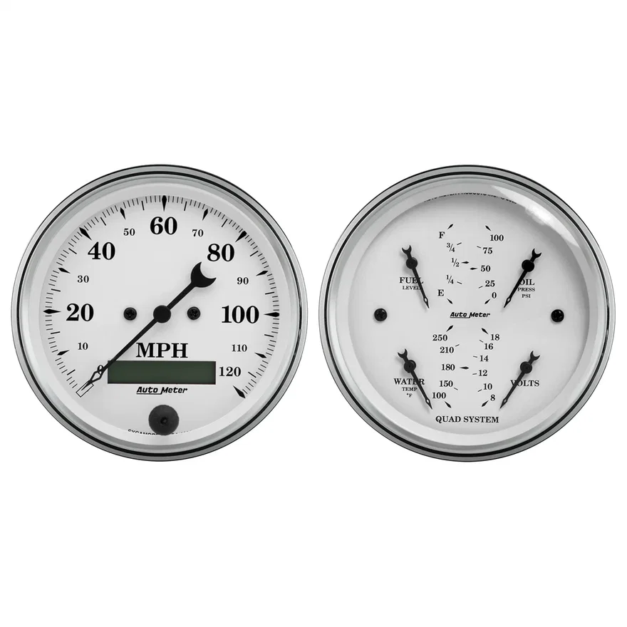 GAUGE KIT; 2 PC.; QUAD/SPEEDOMETER; 3 3/8in.; OLD TYME WHITE