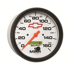 GAUGE; SPEEDOMETER; 5in.; 160MPH; ELEC. PROGRAMMABLE; CHEVY RED BOWTIE; WHITE image 2