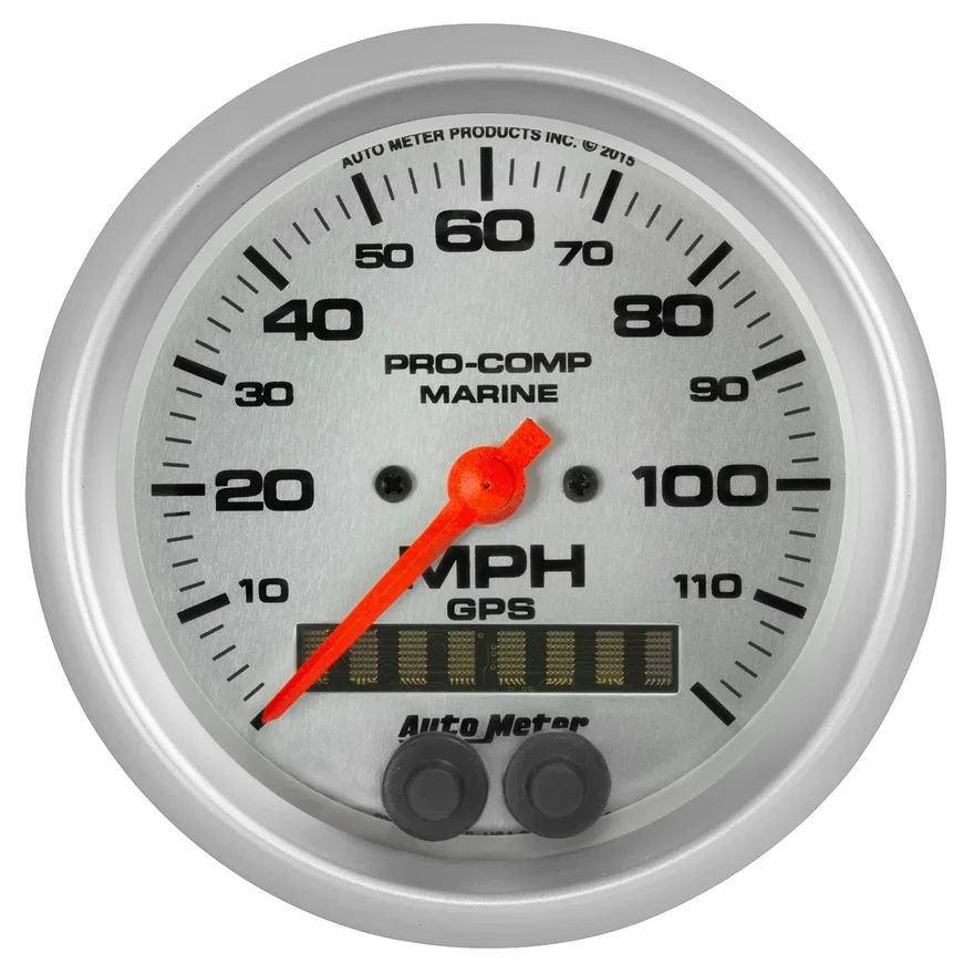 GAUGE; SPEEDOMETER; 3 3/8in.; 120MPH; GPS; MARINE SILVER