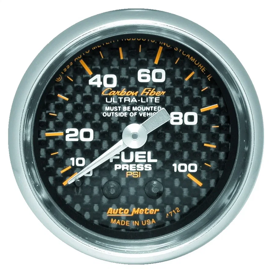 GAUGE; FUEL PRESSURE; 2 1/16in.; 100PSI; MECHANICAL; CARBON FIBER