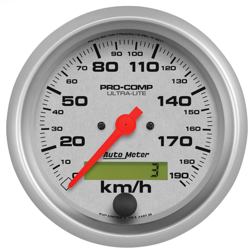 GAUGE; SPEEDOMETER; 3 3/8in.; 190KM/H; ELEC. PROG. W/LCD ODO; ULTRA-LITE