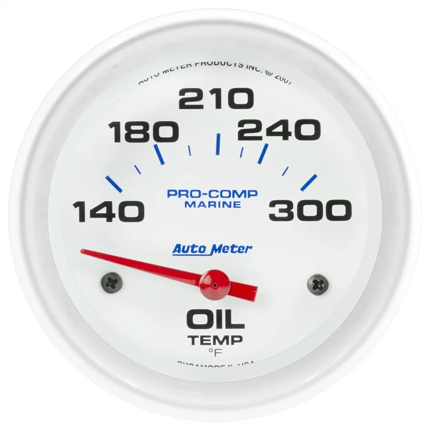 GAUGE; OIL TEMP; 2 5/8in.; 140-300deg.F; ELECTRIC; MARINE WHITE