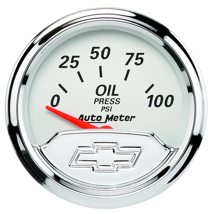 GAUGE; OIL PRESS; 2 1/16in.; 100PSI; ELEC; CHEVROLET HERITAGE BOWTIE