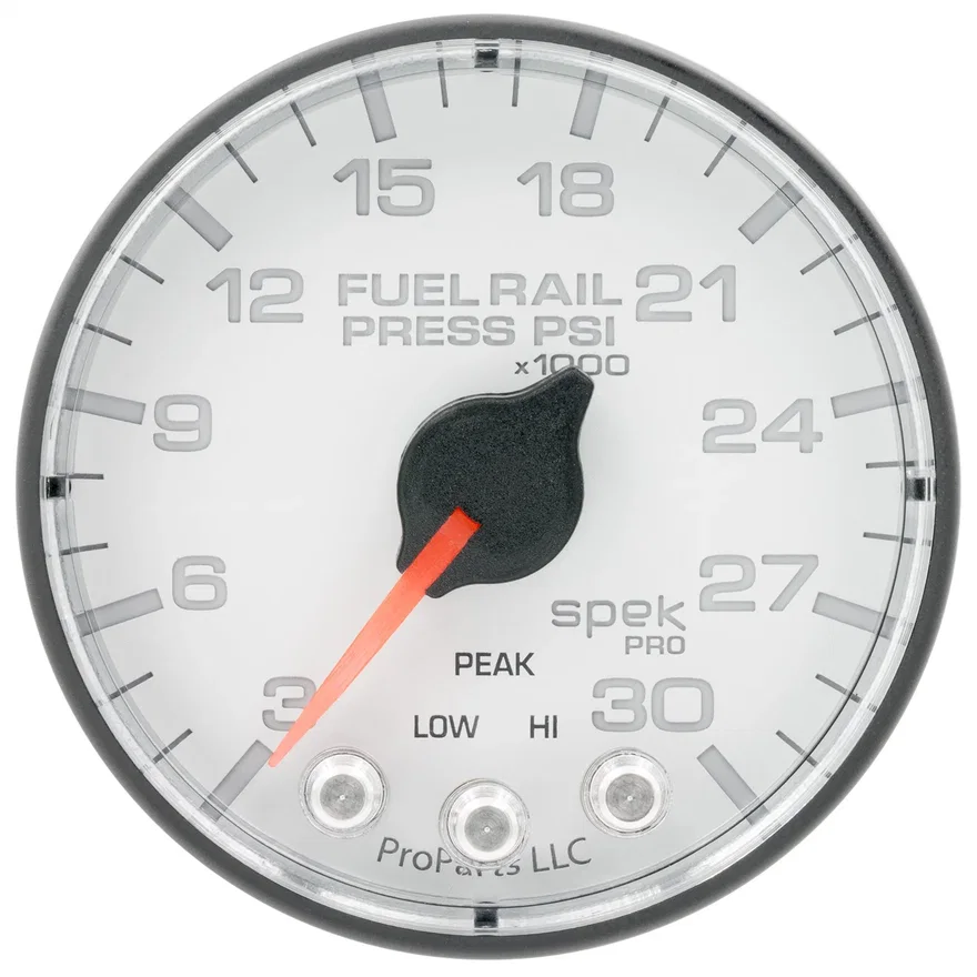 GAUGE; RAIL PRESS; 2 1/16in.; 30KPSI; STEPPER MOTOR W/PEAK/WARN; WHT/BLK; SPEK