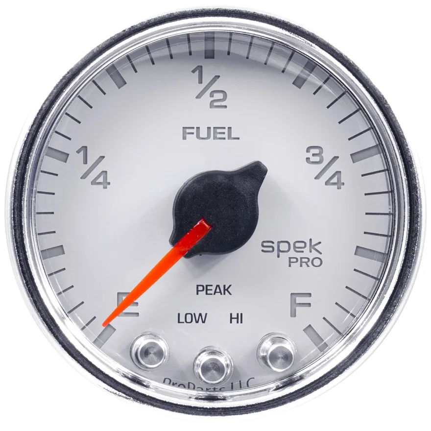 GAUGE; FUEL LEVEL; 2 1/16in.; 0-270O PROGRAMMABLE; WHT/CHRM; SPEK-PRO