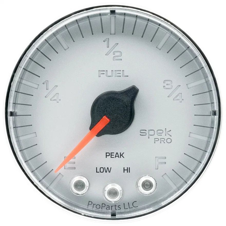 GAUGE; FUEL LEVEL; 2 1/16in.; 0-270O PROGRAMMABLE; SLVR/CHRM; SPEK-PRO
