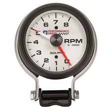 GAUGE; TACHOMETER; 3 3/4in.; 8K RPM; PEDESTAL W/RED LINE; CHEVY RED BOWTIE; WHIT image 4