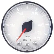 GAUGE; BOOST; 2 1/16in.; 60PSI; STEPPER MOTOR W/PEAK/WARN; WHT/BLK; SPEK-PRO image 2