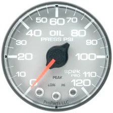 GAUGE; OIL PRESS; 2 1/16in.; 120PSI; STEPPER MOTOR W/PEAK/WARN; SLVR/BLK; SPEK image 2