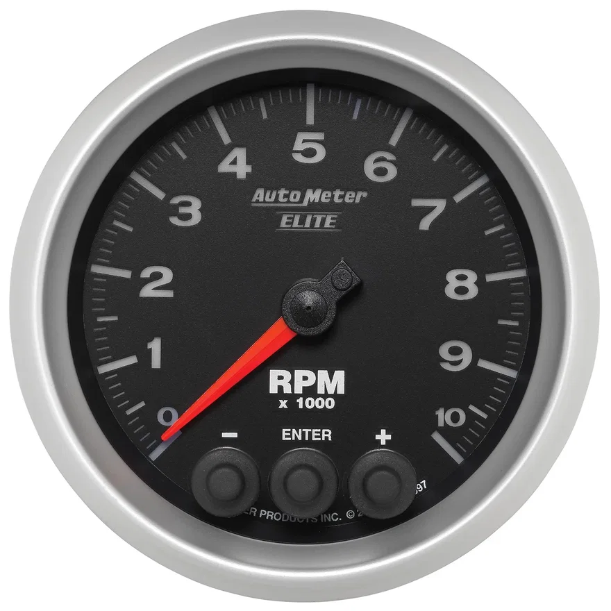 GAUGE; TACH; 3 3/8in.; 10K RPM; IN-DASH W/SHIFT LIGHT/PEAK MEM; ELITE