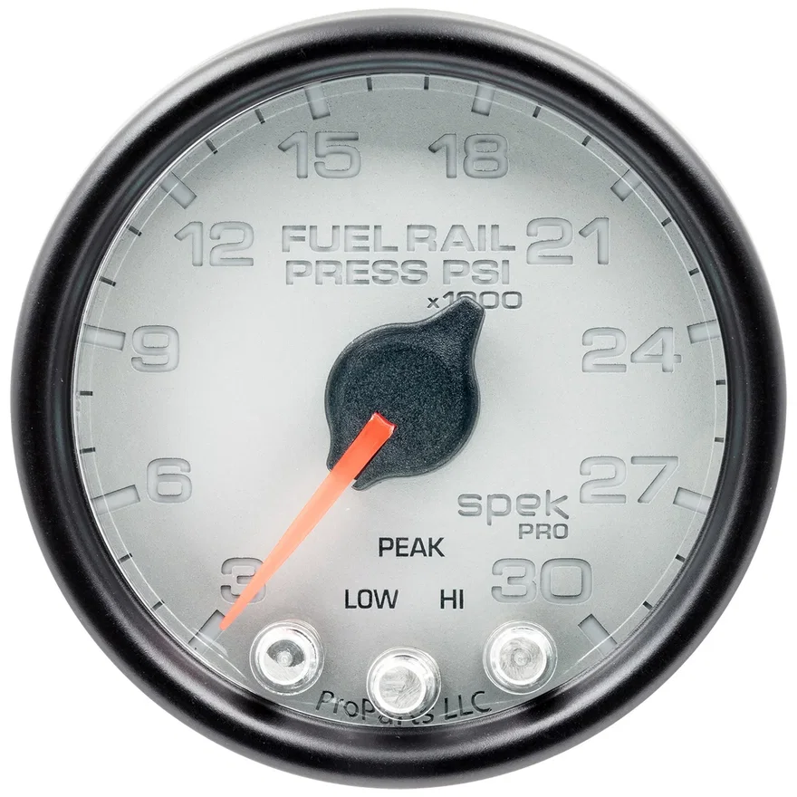 GAUGE; RAIL PRESS; 2 1/16in.; 30KPSI; STEPPER MOTOR W/PEAK/WARN; SLVR/BLK; SPEK