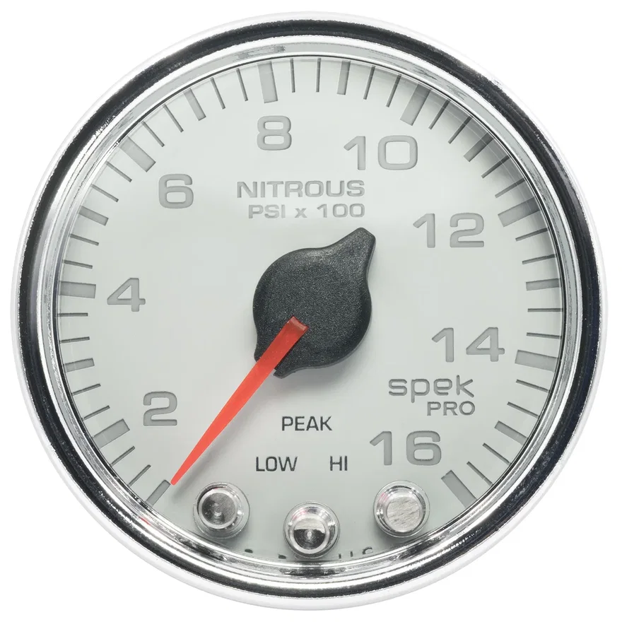 GAUGE; NITROUS PRESS; 2 1/16in.; 1600PSI; STEPPER MOTOR W/PK/WRN; WHT/CHRM; SPEK